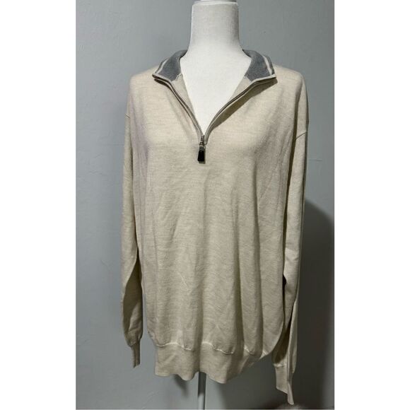 Peter Millar 1/4 zip pullover cream sweater merino wool silk blend XXL - Picture 5 of 7
